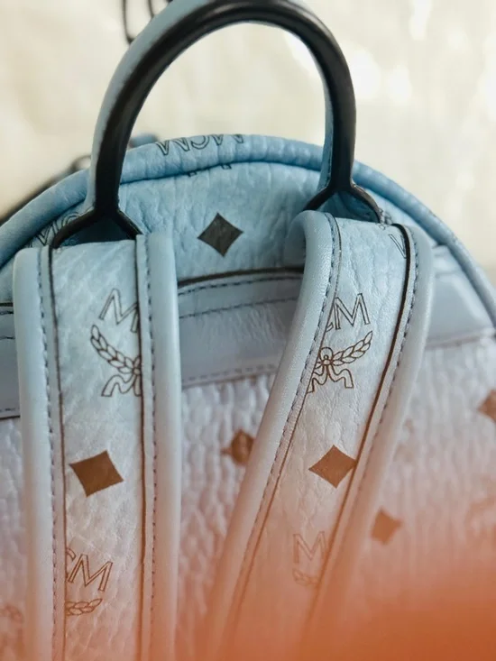 Authentic MCM Stark Mini Backpack Blue Visetos Studded 8x10x4 clean + Dust Bag - Picture 9 of 16